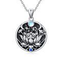 wholesale 925 Sterling Silver Round Lotus Evil Eye Pendant Necklace with Moonstone and Sapphire for Women-0-0