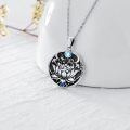 wholesale 925 Sterling Silver Round Lotus Evil Eye Pendant Necklace with Moonstone and Sapphire for Women-0-2