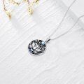 wholesale 925 Sterling Silver Round Lotus Evil Eye Pendant Necklace with Moonstone and Sapphire for Women-0-3