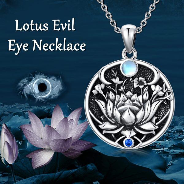 Sterling Silver Lotus Evil Eye Necklace -5