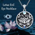 wholesale 925 Sterling Silver Round Lotus Evil Eye Pendant Necklace with Moonstone and Sapphire for Women-0-5
