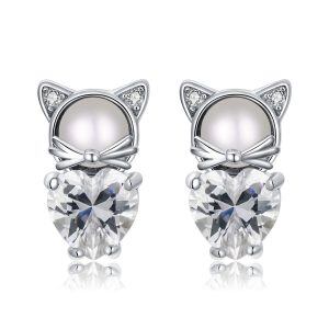 Sterling Silver Cat Stud Earrings -0