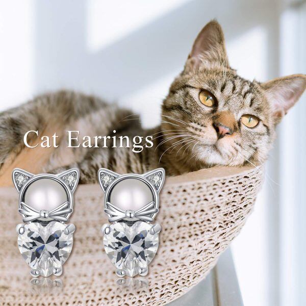 Sterling Silver Cat Stud Earrings -1