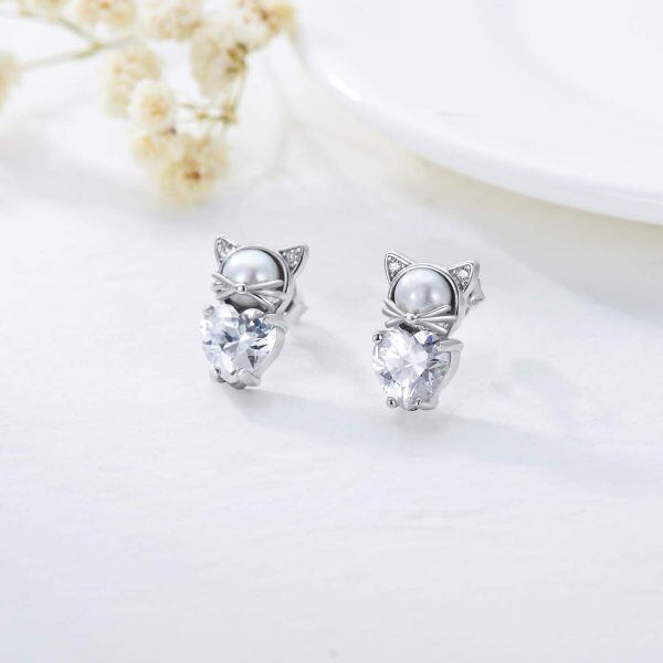 Sterling Silver Cat Stud Earrings -3