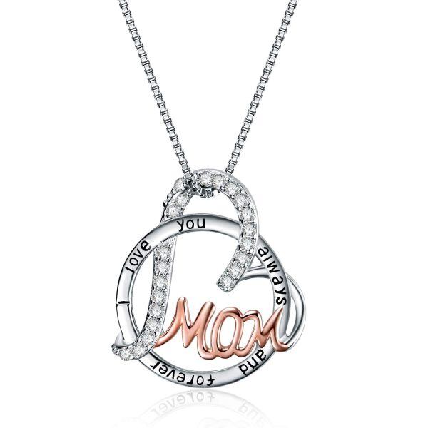 Sterling Silver Mom Zircon Pendant Necklaces -0