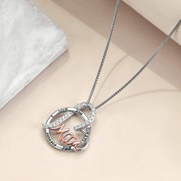 Sterling Silver Mom Zircon Pendant Necklaces -3