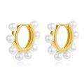 wholesale 925 Sterling Silver 925 Gold Plated Small Round White Pearls Huggie Hoop Earrings for Women-0-0
