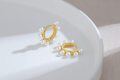 wholesale 925 Sterling Silver 925 Gold Plated Small Round White Pearls Huggie Hoop Earrings for Women-0-3