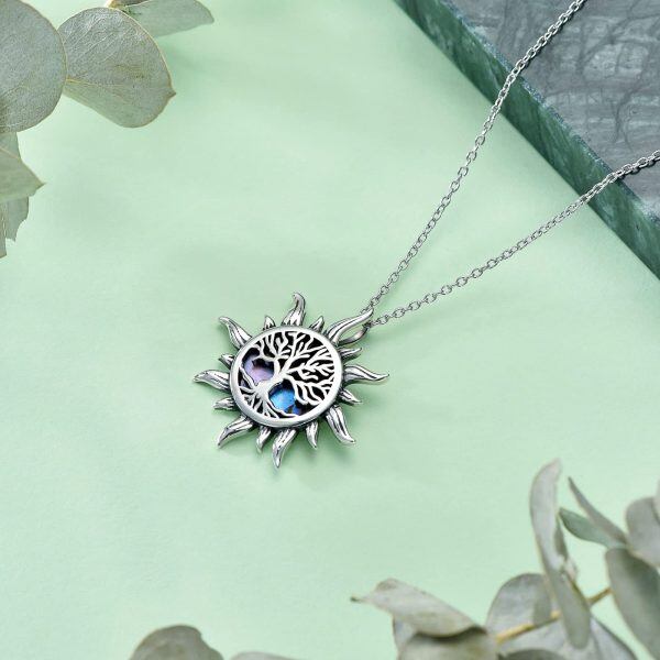 Sterling Silver Tree of Life Sun Necklace -3