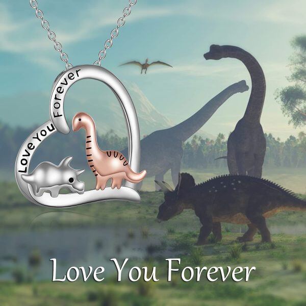 Sterling Silver Triceratops and Brontosaurus Dinosaur Pendant Necklace-4