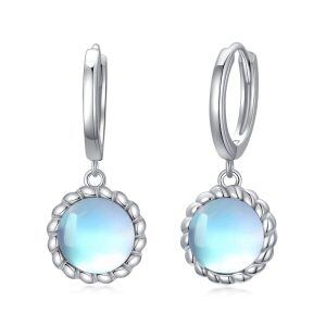 Sterling Silver Moonstone Hoop Earrings-0