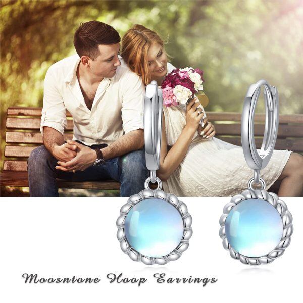 Sterling Silver Moonstone Hoop Earrings-2