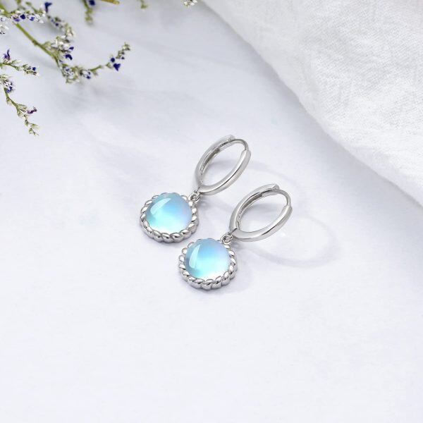 Sterling Silver Moonstone Hoop Earrings-3