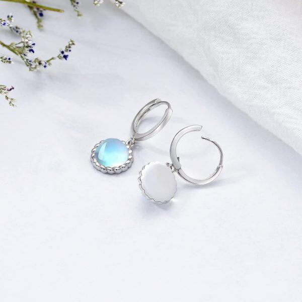 Sterling Silver Moonstone Hoop Earrings-4