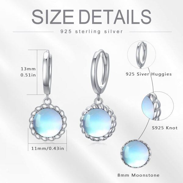 Sterling Silver Moonstone Hoop Earrings-5