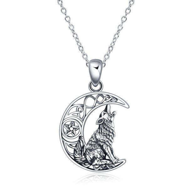 Sterling Silver Wolf Pendant Necklace-0