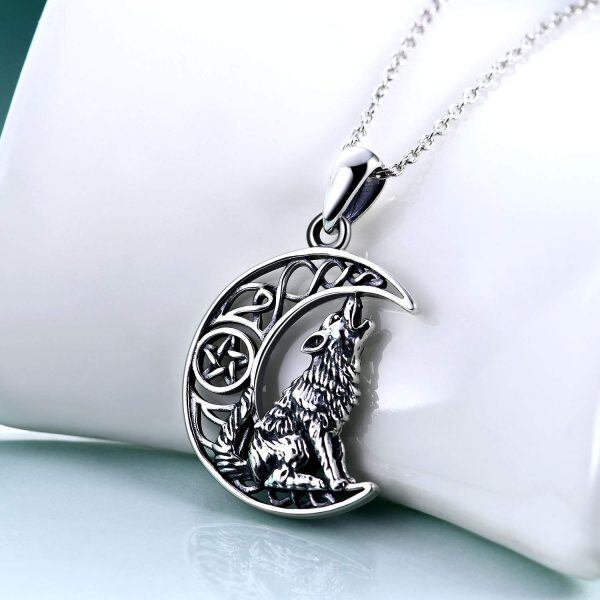 Sterling Silver Wolf Pendant Necklace-1