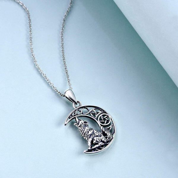 Sterling Silver Wolf Pendant Necklace-3