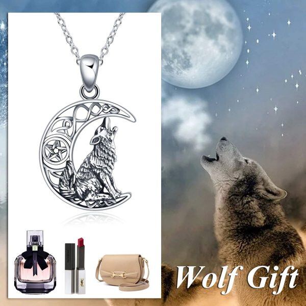 Sterling Silver Wolf Pendant Necklace-4