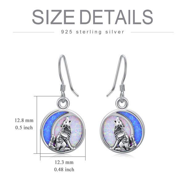 Sterling Silver Opal Wolf Dangle Drop Earrings-5