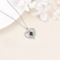 wholesale 925 Sterling Silver Black Pearl & Cubic Zirconia Heart Pendant Necklace with 100 Languages Projection - For Women-0-3