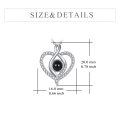 wholesale 925 Sterling Silver Black Pearl & Cubic Zirconia Heart Pendant Necklace with 100 Languages Projection - For Women-0-4
