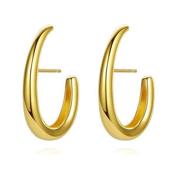 Sterling Silver U Hoop Earrings-0