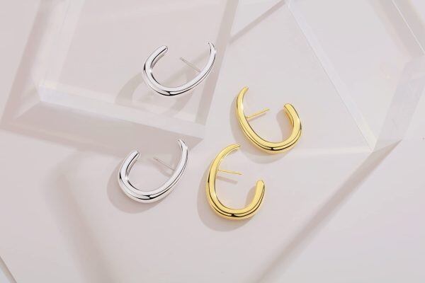 Sterling Silver U Hoop Earrings-5