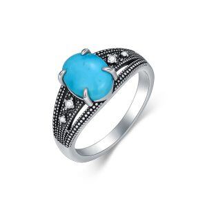 Sterling Silver Oval Shaped Turquoise Ring-0