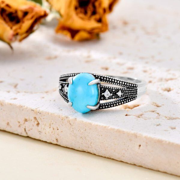 Sterling Silver Oval Shaped Turquoise Ring-3