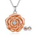 wholesale 925 Sterling Silver Photo Holder Lockets for Women - 3D Rose Gold Plated Round Cubic Zirconia Pendant Necklaces-0-0