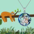 wholesale 925 Sterling Silver Blue Crystal Sloth Family Love Pendant Necklace for Women-0-3