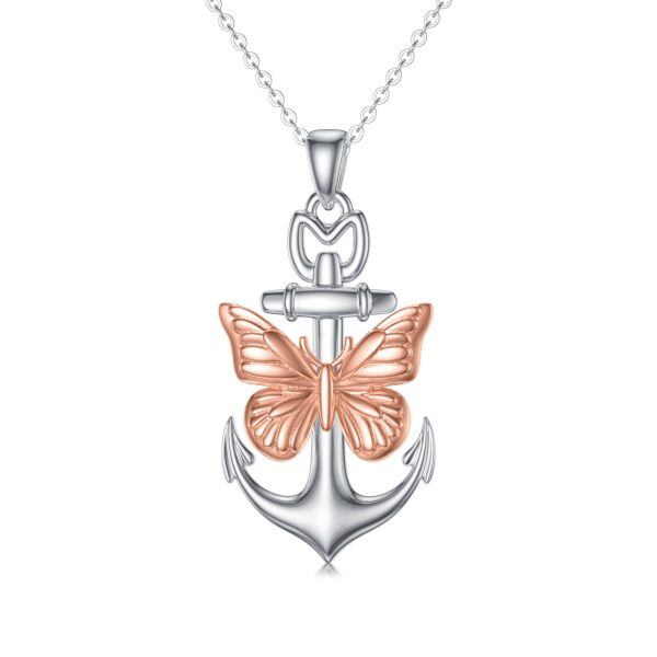 Sterling Silver Anchor Butterfly Necklace-0