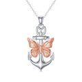 wholesale 925 Sterling Silver 925 Rose Gold Plated Anchor & Butterfly Pendant Necklace for Women-0-0