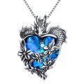 wholesale 925 Sterling Silver Heart-Shaped Blue Crystal Dragon Pendant Necklace for Women-0-0