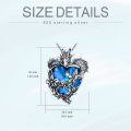 wholesale 925 Sterling Silver Heart-Shaped Blue Crystal Dragon Pendant Necklace for Women-0-3