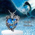 wholesale 925 Sterling Silver Heart-Shaped Blue Crystal Dragon Pendant Necklace for Women-0-4