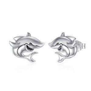 Sterling Silver Shark Earrings-0