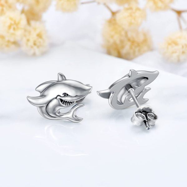 Sterling Silver Shark Earrings-1