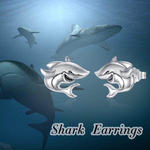 Sterling Silver Shark Earrings-2