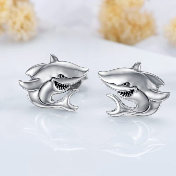 Sterling Silver Shark Earrings-3