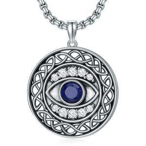 Sterling Silver Evil Eye Round Pendant Necklace-0