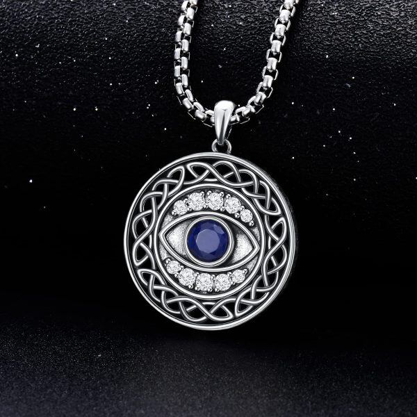 Sterling Silver Evil Eye Round Pendant Necklace-1