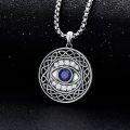 wholesale 925 Sterling Silver Blue Sapphire CZ Evil Eye Round Pendant Necklace-0-1