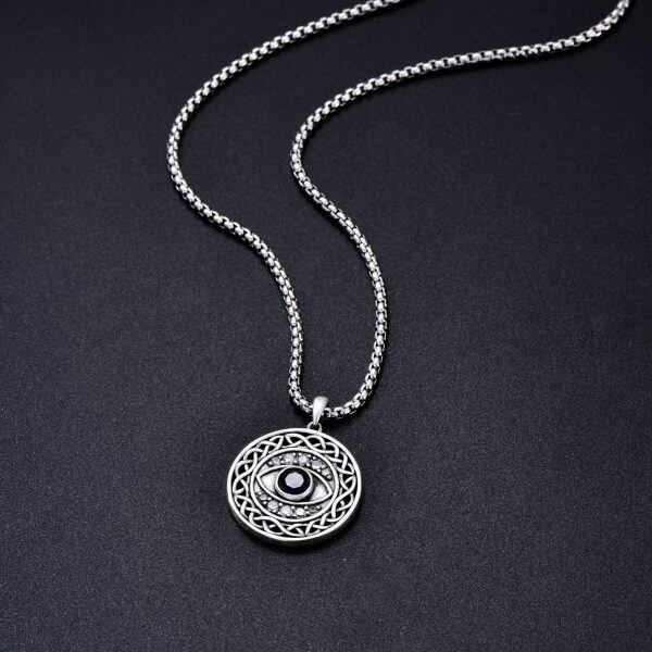 Sterling Silver Evil Eye Round Pendant Necklace-2