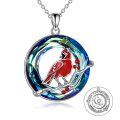 wholesale 925 Sterling Silver Round Blue Crystal Cardinal Keepsake Pendant Necklace with Engraved Message - 45cm Chain Length-0-0