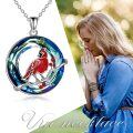 wholesale 925 Sterling Silver Round Blue Crystal Cardinal Keepsake Pendant Necklace with Engraved Message - 45cm Chain Length-0-5