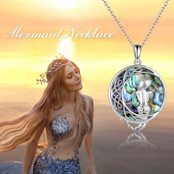 Sterling Silver Mermaid Crescent Moon Necklace-2