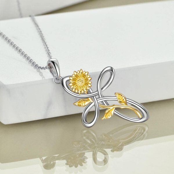 Sterling Silver Cross with Sunflower Rose Flower Necklace-2