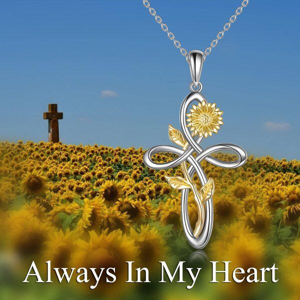 Sterling Silver Cross with Sunflower Rose Flower Necklace-4